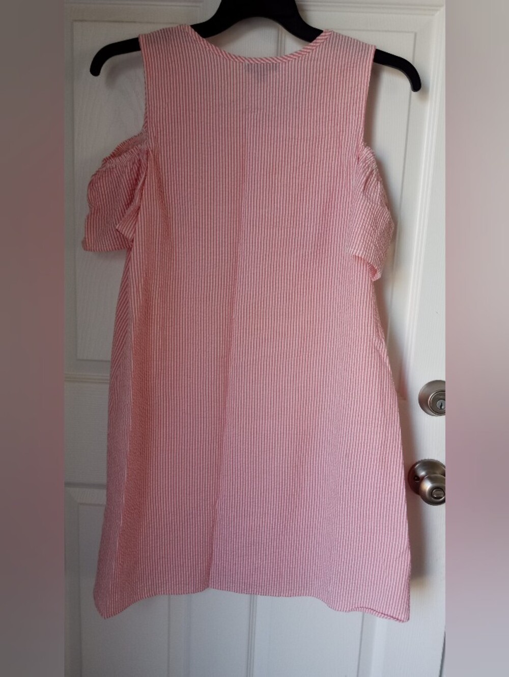 Espresso Pink Seersucker Dress with Bow Sleeves